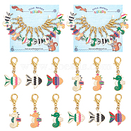 Alloy Enamel Sea Horse & Butterfly Pendant Locking Stitch Markers, Zinc Alloy Lobster Claw ClaspsStitch Marker, Mixed Color, 4.1~4.3cm, 6 style, 2pcs/style, 12pcs/set(HJEW-AB00008)