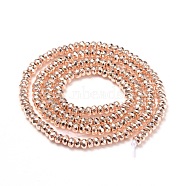 Electroplate Non-magnetic Synthetic Hematite Beads Strands, Rondelle, Faceted, Rose Gold Plated, 3x2.8mm, Hole: 0.8mm, about 210pcs/strand, 15.5 inch(39.5cm)(G-I260-08C)