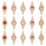 15Pcs 5 Colors Brass Pave Cubic Zirconia Connector Charms, Real 18K Gold Plated, Rhombus Links, Mixed Color, 8x20x3mm, Hole: 1.4mm, 3pcs/color(ZIRC-BC0001-17)
