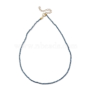 Faceted Rondelle Glass Beaded Necklaces, with Golden Plated Brass Spring Ring Clasps, Steel Blue, 14.37 inch(36.5cm)(NJEW-JN03004-04)