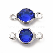 304 Stainless Steel with Glass Connector Charms, Flat Round Links, Stainless Steel Color, Blue, 12.5x7x2mm, Hole: 1.5mm(STAS-G305-08P-04)