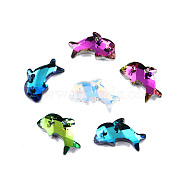 Electroplated Glass Pendants, Silver Plated Bottom, Faceted, Dolphin, Mixed Color, 21x13x4.5mm, Hole: 2mm(EGLA-N006-059)