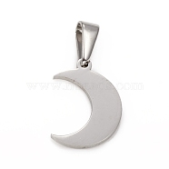 304 Stainless Steel Pendants, Moon, Stainless Steel Color, 17.5x12.5x1.5mm, Hole: 3.5x6.5mm(X-STAS-I136-11P)