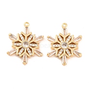 Brass Micro Pave Clear Cubic Zirconia Pendants, Christmas Snowflake, Real 18K Gold Plated, 21x17x3mm, Hole: 1mm(KK-S389-14G)