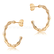 Titanium Steel Bamboo Stud Earrings for Women, Golden, 24.5x20x2.5mm, Pin: 0.7mm(JE1105A)