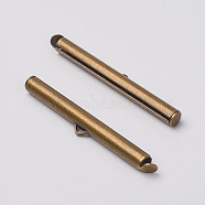 Brass Slide On End Clasp Tubes,  Slider End Caps, Antique Bronze, 39.5x4mm, Hole: 1mm, Inner Diameter: 2mm(X-KK-P031-11AB)