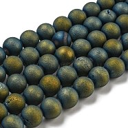 Electroplated Natural Agate Round Bead Strands, Grade A, Blue Plated, 8mm, Hole: 1mm, about 46pcs/strand, 14.9 inch(G-M171-8mm-07)