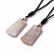 Natural Fossil Coral Trapezoid Pendant Necklace for Women, Rosy Brown, 25.98~27.17 inch(66~69cm) (NJEW-C002-01)