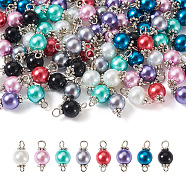 100Pcs 8 Colors Glass Pearl Round Bead Connector Charms, with Platinum Plated Double Iron Loops and Alloy Daisy Spacer Beads, Mixed Color, 17x8~9mm, Hole: 3.5mm(FIND-YS0001-21)