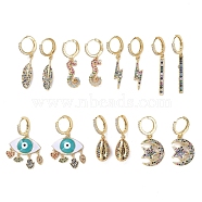 Hoop Earrings, Dangle Earrings, with Enamel and Golden Plated Brass Cubic Zirconia Pendants, Mixed Shapes, with Cardboard Box, Mixed Color, 33~43mm(EJEW-JE03863)