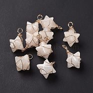 Natural Quartz Crystal Copper Wire Wrapped Pendants, Rock Crystal, Merkaba Star Charms, Golden, 26~31x20~21x13~15mm, Hole: 5~5.5mm(G-B041-02G-19)