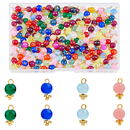 200Pcs Imitation Jade Round Glass Beads Charms, with Tibetan Style Alloy Daisy Spacer Beads and Brass Ball Head Pins, Golden, Mixed Color, 11x6mm, Hole: 1.6mm(FIND-HY0001-25)