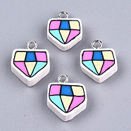 Handmade Polymer Clay Pendants, with Platinum Tone Iron Findings, Diamond Shape, Colorful, 15~16x13x5mm, Hole: 2mm(X-CLAY-T016-77)