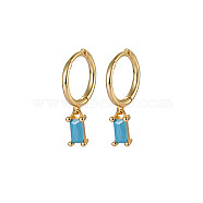 Real 18K Gold Plated 925 Sterling Silver Dangle Hoop Earrings for Women, Rectangle, Deep Sky Blue, 19.8mm(SY2365-11)