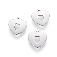 201 Stainless Steel Charms, Stamping Blank Tag, Heart Lock, Stainless Steel Color, 10x9.5x0.8mm, Hole: 1.4mm(STAS-L232-016P)