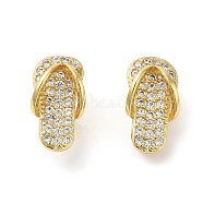 Rack Plating Brass Flip Flops Stud Earrings with Cubic Zirconia, Lead Free & Cadmium Free, Real 18K Gold Plated, 12.5x7mm(EJEW-D061-63G)