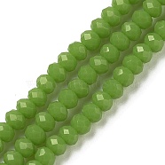 Opaque Solid Color Glass Bead Strands, Imitation Jade, Faceted, Rondelle, Olive, 3x2mm, Hole: 0.8mm, about 185~190pcs/strand, 14.9~17.3 inch(38~44cm)(GLAA-F076-A13)