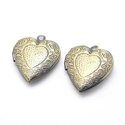 Brass Locket Pendants, Photo Frame Charms for Necklaces, Cadmium Free & Nickel Free & Lead Free, Heart, Brushed Antique Bronze, 22.5x19x5.5mm, Hole: 2mm, Inner Size: 13.5x11mm(KK-F717-46AB-NR)