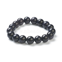 Synthetic Blue Goldstone Beaded Stretch Bracelets, Round, Beads: 12~12.5mm, Inner Diameter: 2-1/8 inch(5.4cm)(BJEW-A117-E-17)
