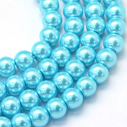 Baking Painted Pearlized Glass Pearl Round Bead Strands, Cyan, 12mm, Hole: 1.5mm, about 70pcs/strand, 31.4 inch(HY-Q003-12mm-48)