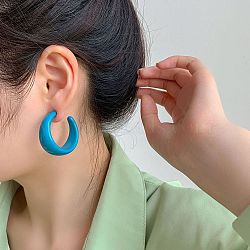 Acrylic C-Shape Stud Earrings, with Stainless Steel Pins, Platinum, Deep Sky Blue, 38x16mm(FS-WG8BEC0-09)