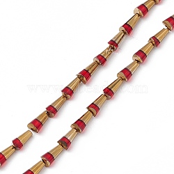 Electroplate Glass Beads Strands, Half Golden Plated, Faceted Cone, Dark Red, 7.5~8x4~4.5mm, Hole: 0.8mm, about 34~35pcs/strand, 11.42~11.81 inch(29~30cm)(EGLA-L035-HR04)