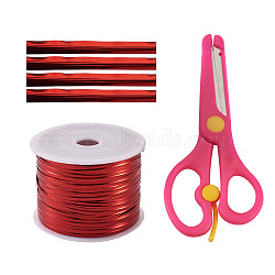 Pandahall Plastic Wire Twist Ties, with Iron Core and Stainless Steel & ABS Plastic Scissors, Red, 4x0.2mm, about 100yards/roll, 1roll(AJEW-TA0017-18B)