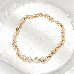 Brass Micro Pave Cubic Zirconia Link Chain Bracelets, Cadmium Free & Lead Free, Long-Lasting Plated, Golden, Infinity, 8-3/8 inch(21.2cm)(KK-R217-46G)