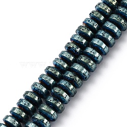 Electroplated Natural Lava Rock Beads Strands, Disc, Green Plated, 6~6.5x3~3.5mm, Hole: 1.2mm, about 124pcs/strand, 15.75''(40cm)(G-A256-E01-01C)