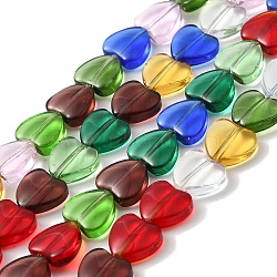 Glass Beads Strands, Heart, Colorful, 9.5x10x4mm, Hole: 1mm, about 79pcs/strand, 28.74 inch(73cm)(GLAA-G104-05F)