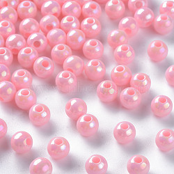 Opaque Acrylic Beads, AB Color Plated, Round, Pearl Pink, 6x5mm, Hole: 1.8mm, about 440pcs/50g(X-MACR-S370-D6mm-A01)