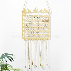 Rectangle with Bird Iron Wall Mounted Jewelry Display Rack, For Hanging Necklaces Earrings Bracelets, Golden, 51x23x1.5cm(ODIS-Q042-05G)