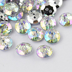 2-Hole Taiwan Acrylic Rhinestone Flat Round Buttons, Faceted & Silver Plated Pointed Back, Clear, 21x7mm, Hole: 1mm(BUTT-F015-21mm-14)