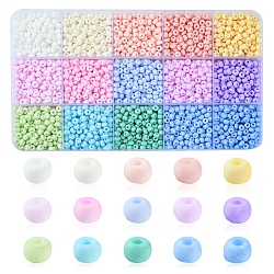 2250Pcs 15 Colors 6/0 Glass Seed Beads, Macaron Color, Round Hole, Round, Mixed Color, 4~4.5x3mm, Hole: 1~1.2mm, about 150Pcs/color(SEED-YW0002-09)