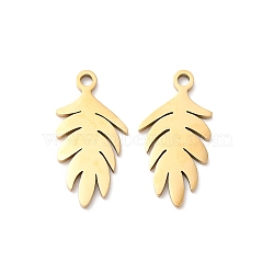 201 Stainless Steel Pendants, Laser Cut, Leafy Branch Charms, Golden, 18x9x1mm, Hole: 1.5mm(STAS-I199-B01-G)