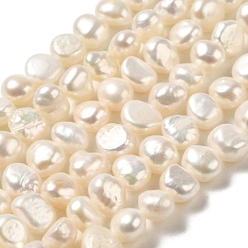 Natural Cultured Freshwater Pearl Beads Strands, Two Sides Polished, Grade 4A+, Floral White, 6~7x7.5~8x5~5.5mm, Hole: 0.6mm, about 53pcs/strand, 13.43~13.58''(34.1~34.5cm)