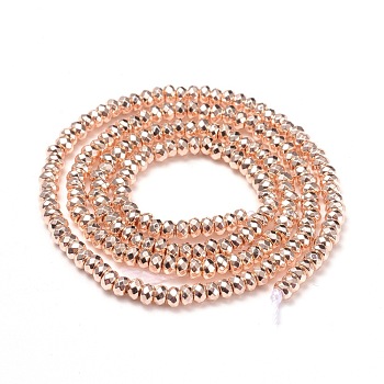 Electroplate Non-magnetic Synthetic Hematite Beads Strands, Rondelle, Faceted, Rose Gold Plated, 3x2.8mm, Hole: 0.8mm, about 210pcs/strand, 15.5 inch(39.5cm)