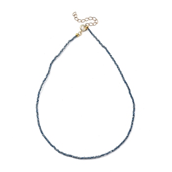Faceted Rondelle Glass Beaded Necklaces, with Golden Plated Brass Spring Ring Clasps, Steel Blue, 14.37 inch(36.5cm)
