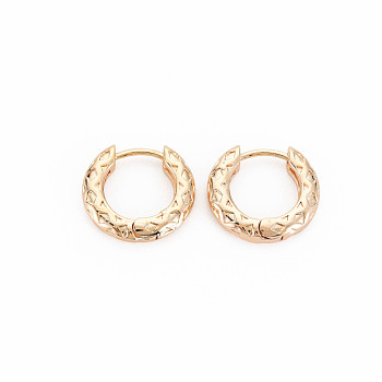 Brass Huggie Hoop Earring, Textured Chunky Hinged Earrings for Women, Nickel Free, Real 18K Gold Plated, 4x18.5mm, Pin: 1mm