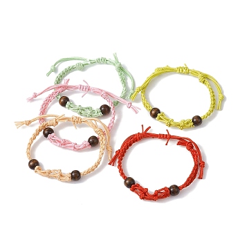 Adjustable Braided Waxed Cotton Macrame Pouch Bracelet Making, Interchangeable Empty Stone Holder, with Wood Bead, Mixed Color, 1/4 inch(0.65cm), Inner Diameter: 2-1/4~3-5/8 inch(5.8~9.2cm)