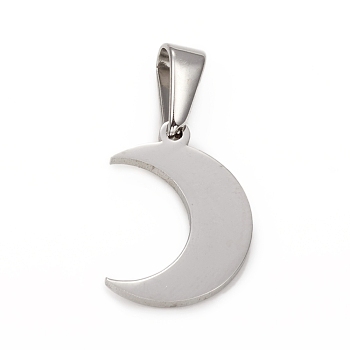 304 Stainless Steel Pendants, Moon, Stainless Steel Color, 17.5x12.5x1.5mm, Hole: 3.5x6.5mm