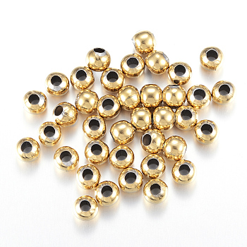Round Vacuum Plating 304 Stainless Steel Beads, Golden, 6mm, Hole: 2~2.5mm