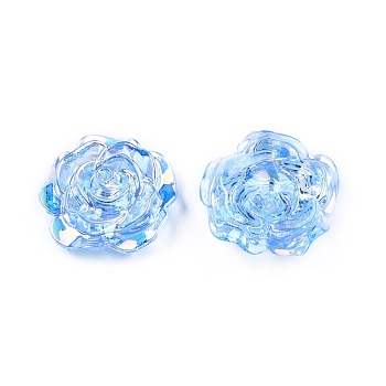 Transparent ABS Plastic Cabochons, Flower, Light Sky Blue, 19.5x7.5mm