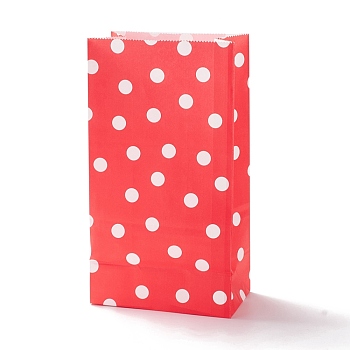 Rectangle Kraft Paper Bags, None Handles, Gift Bags, Polka Dot Pattern, Red, 13x8x24cm