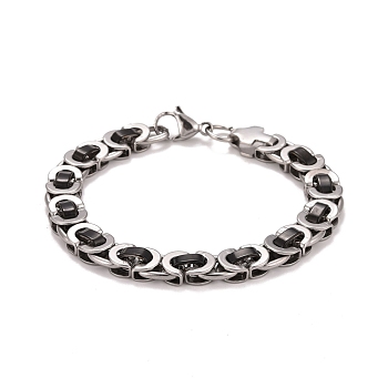 304 Stainless Steel Byzantine Chains Bracelet, Two Tone Highly Durable Bracelet for Men Women, Electrophoresis Black & Stainless Steel Color, 7-3/4 inch(19.7cm)
