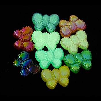 Luminous Opaque Acrylic Beads, Bowknot, Mixed Color, 18x24.5x7.5mm, Hole: 2.5mm