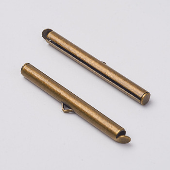 Brass Slide On End Clasp Tubes,  Slider End Caps, Antique Bronze, 39.5x4mm, Hole: 1mm, Inner Diameter: 2mm