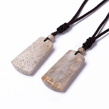 Natural Fossil Coral Trapezoid Pendant Necklace for Women, Rosy Brown, 25.98~27.17 inch(66~69cm) 