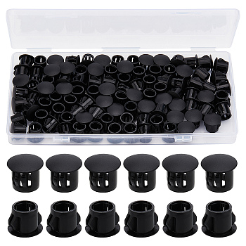 Gorgecraft 100Pcs Plastic Hole Plugs, Snap in Flush Type Hole Plugs, Post Pipe Insert End Caps, for Furniture Fencing, Column, Black, 12.5x10.5mm