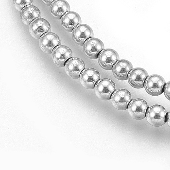 Electroplate Non-magnetic Synthetic Hematite Beads Strands, Round, Platinum Plated, 3mm, Hole: 1mm, about 161pcs/strand, 15.7 inch